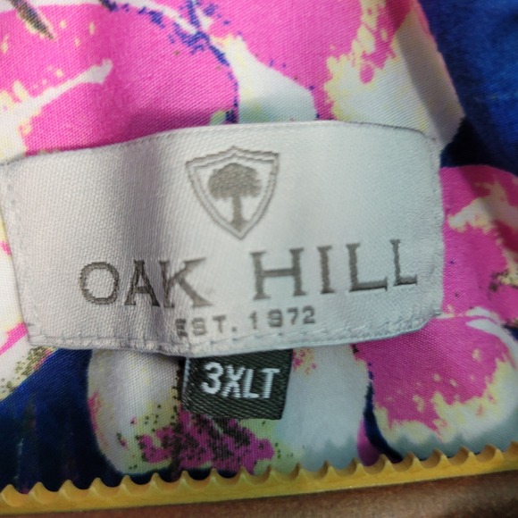 Oak Hill Shirt Mens Size 3XLT Big Tall Blue Pink Hawaiian Floral Hibiscus Button - Picture 2 of 10